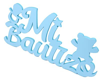 LEVEN Figura MI BAUTIZO OSO de Goma EVA para Fiestas Chicas, Chicos (1cm de Grosor) - Dibujos Simbolos Temática Religión con Purpurina para Eventos, Cumpleaños - Figuras Brillantes DYI (Celeste, S)