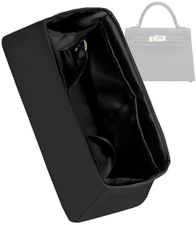 ZYZii Handtaschen Organizer, Premium Seide Taschenorganizer Perfekte Passform Kelly Pochette/Mini/20/25/28/32/35/40/42/50 Tasche, Leicht Innen Organizer für Handtasche (Kelly Pochette, Black)