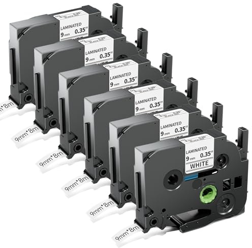Kompatibel mit Brother TZe-221 P-touch Laminiert Schriftband 9 mm 0.35 | Wonfoucs TZe221 TZ 221 Schwarz auf Weiß Für Ptouch Beschriftungsgerät H110 H105 1000 1005 1280 D400 Cube, 6 Pack