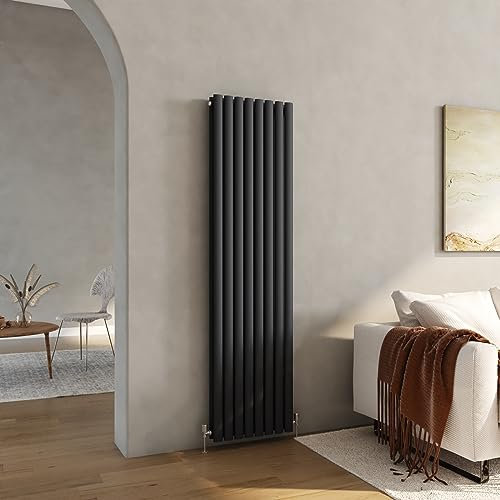 Heilmetz 1800 x 472mm Anthracite Vertical Radiator, Tall Column Radiators Double Designer Oval Panel Radiator Modern Heater Central Heating Radiator