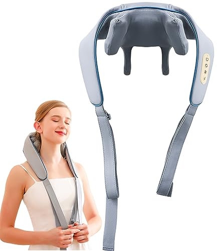 JSvsza Massagegerät Elektrisch Nackenmassagegerät mit Wärmefunktion, 2000-mAh-Akku, Massagekopf aus Silikon, für Schulter Nacken Rücken Shiatsu Massagegeräte Frauen/Männer, Blue