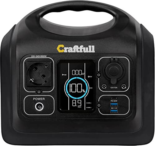 Craftfull Powerstation Adventure CP-600 | 3 Jahre Garantie - 1000 Watt - 595 Wh Powerbank - 31000 mAh - LiFePO4 Batterie tragbar - 80% nach > 2500 Ladezyklen - AC/KFZ/USB-A/USB-C (0% MwSt. & 600 W sw)