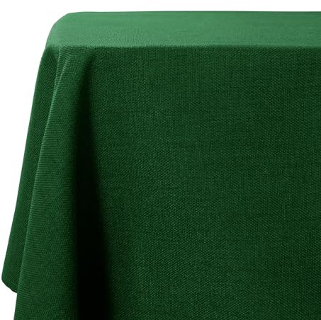 WAITER TREE Table Cloth 140x240 cm Rectangular Wipe Clean Table Cover, Emerald Faux Linen Wipeable Waterproof Tablecloth for Outdoor Picnic Dining Kitchen Party - Dark Green