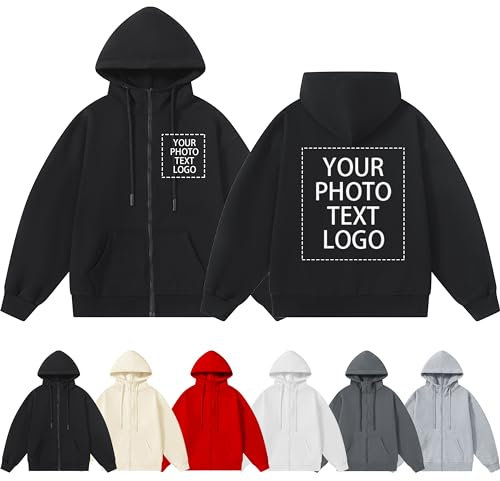 Custom Personalisierte Hoodie Mit Reißverschluss Für Männer, Frauen, Kinder, Erwachsene, Fügen Sie Ihr Bild, Ihren Text Und Ihr Logo Auf Der Vorder- Und Rückseite Hinzu