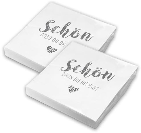 itenga Servietten Schön dass du da bist 30 x 30cm 3-lagig 40 Stück für Kommunion Konfirmation Hochzeit Taufe und andere Feiern (weiß)