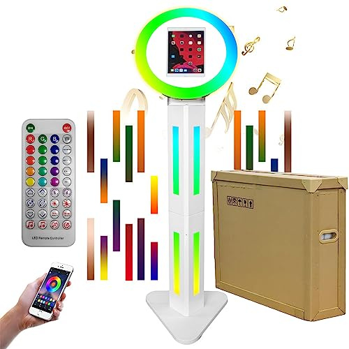 ZLPOWER Fotoautomaten-Selfie-Station für iPad 10,2 Zoll, 10,9 Zoll, 12,9 Zoll, Schalenständer mit Software-App-Steuerung, Licht, Musik-Synchronisationsbox, Fernbedienung, RGB-Ringlicht,