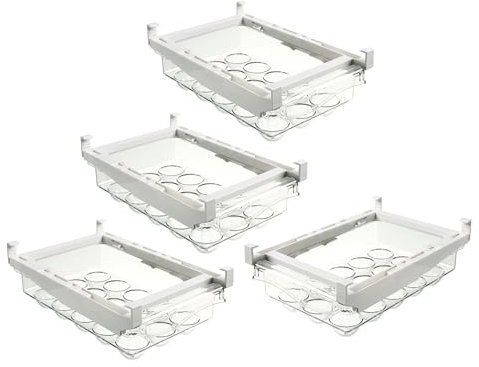 Bayli 4er Set Eierbehälter für Kühlschrank ohne Deckel | Universal Kühlschrank Organizer für 15 Eier | Zusatz Schublade für den Kühlschrank | Aufbewahrungsbox Kühlfach | Auszugsschale transparent