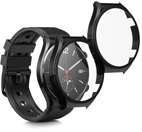 kwmobile 2x Custodia Rigida Smartwatch Compatibile con Xiaomi Watch S1 Cover - Case Vetro Temperato Orologio Fitness - nero/nero
