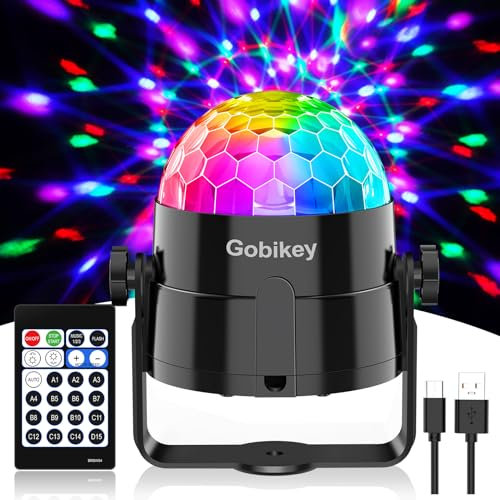 Gobikey Discokugel, Wiederaufladbar Musikgesteuert Discolicht Partylicht Mit Fernbedienung und USB-C Ladekabel 15 Farbe RGBP Lichteffekte Disco Licht für Zuhause Kinder Geburtstag Party Weihnachten
