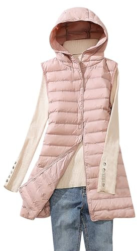 Doudoune sans Manche Longue Femme Doudoune Legere sans Manches Femme Gilet Duvet Veste Doudoune Légère Fine sans Manche Femme Capuche Gilet Matelassé sans Manches Blouson sans Manche Femme Rose L