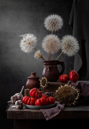 adrium Acryl-Bild 50 x 70 cm: Rustikales Stillleben mit Tomaten, Löwenzahn und Sonnenblumen. (193857936)