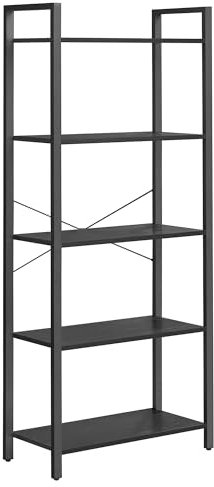 VASAGLE Regal, Bücherregal, Standregal, DVD-Regal, mit 5 Ebenen, Büroregal, offene Ablagen, für Büro, Wohnzimmer, Schlafzimmer, Küche, 30 x 66 x 153 cm, ebenholzschwarz-tintenschwarz LLS061B56