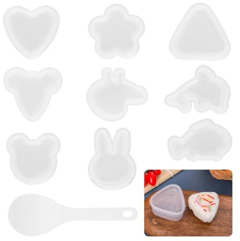 Keboyoe 9 Piezas Molde Onigiri, Molde de Sushi Moldes de Bolas de Arroz DIY con Cucharada de Arroz, 9 Formas Diferentes, Sushi Mold para Familiar,Camping, Bento para Niños
