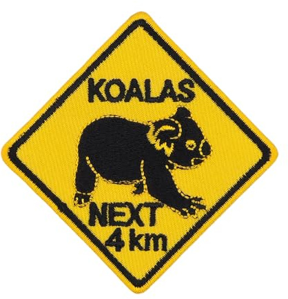 Australien Koalas Next 4 km Aufnäher zum aufbügeln oder aufnähen Bügelbild Aufbügler für Kleidung gestickter Bügelpatch Applikation Koala Bär Patch Größe 7,4 x 7,4 cm