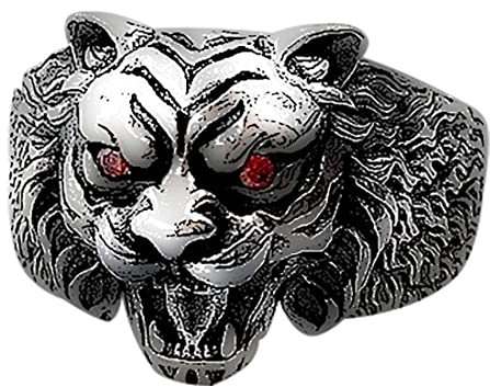Herren S925 Sterling Silber Tiger Ring Retro Dominierender Offener Tiger Ring,Silber,11