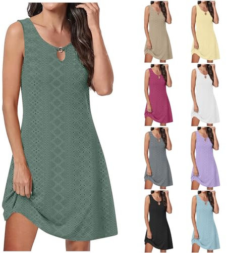 KOG Warehouse Deal Sommerkleid Sommerkleider für Damen Mode Hawaii Kleid Einfarbige Frauen Elegant Boho-Kleid Sommerkleidung Baumwolle Kleider Hochzeitsgast Amazon Essentials Damen Grün L