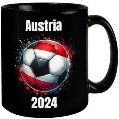 Fußball Österreich Flagge Tasse in Schwarz EM 2024 rot-weiß-rot Landessymbol Sport Ball Länderfarben