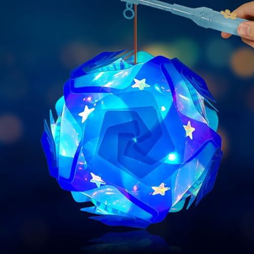 Laterne Kinder, Laterne St Martin, Laternen Bastelset, Laterne Kinder mit Stab LED, Selbstgebaute Laterne Multicolor Laterne für St. Martin, Halloween, Weihnachten (Windmühlen-Juwel Blau)
