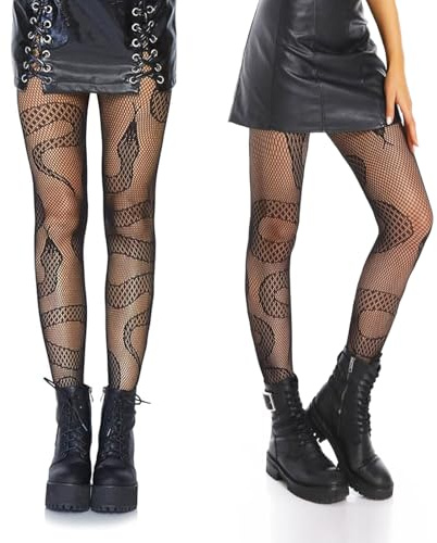 Cosmeria 2 Paar Schlangen Strumpfhose, Sexy Netzstrumpfhosen für Damen mit Schlangenmuster, Gothic Strumpfhosen, Hohe Netzstrümpfe für Halloween Party