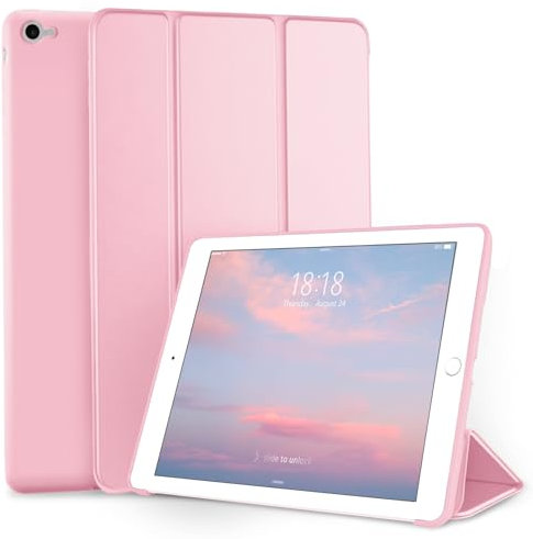 DTTO Coque pour iPad Air 2 (sortie en 2014), ultra fine et légère, étui intelligent à trois volets avec support en TPU souple et flexible pour Apple iPad Air 2 (modèle A1566/A1567), rose