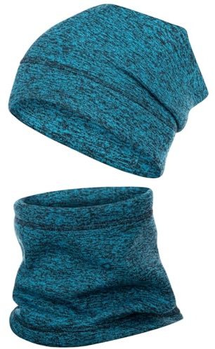 Smarilla Wintermütze + Schlauchschal Winterset Beanie Snood Fleece, Farbe: Türkis, Größe: 50-52