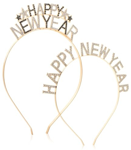 Nogeqi 2er Pack Glitzer Silvester Party Haarreif, Happy New Year Silvester Haarreif Kopfbedeckung Neujahr Fotorequisiten Silvester Deko Tiara für Neujahr Partydeko Weihnachten Haarschmuck Party