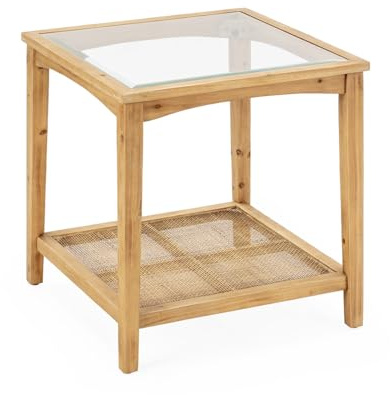 MESA AUXILIAR 56X56X56 MADERA NATURAL/RATAN