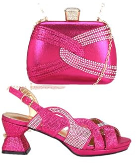 Set di scarpe da donna abbinate per donne mature con décolleté per matrimoni, Fucsia, 44.5 EU