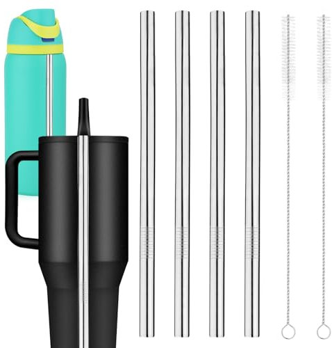 4pcs Metal Replacement Straws for Hydrojug Traveler 40 oz, with 2 Straw Cleaner, Stainless Steel Reusable Drinking Straw Compatible with Hydrojug Cup