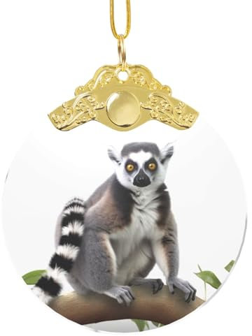 Ringtailed Lemur Weihnachtsschmuck 2024 Gold Glas Rund Anhänger Weihnachtsbaum Ornamente Weihnachtsbaum Hängende Dekorationen Andenken Xmas Anhänger für Party Hochzeit Zuhause Urlaub