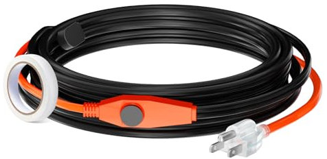 VEVOR Pipe Heating Cable, 24FT 7W/FT Heat Tape for Pipes with Built-in Thermostat, Water Pipe Heat Cable Protects PVC Hose, Metal and Plastic Pipe from Freezing