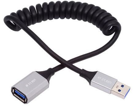 NFHK Câble USB 3.0 Type-A mâle vers USB 3.0 A femelle câble spiralé extensible rallonge de 100 cm 5 Gbit/s pour disque SSD caméra données