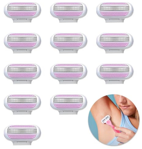 12 Pezzi Lamette di Ricambio Premium per Rasoio da Donna, Compatibile Venus, Lame a 3 Strati con Striscia Lubrificante, per una Rasatura Profonda e Delicata, Compatibili con Manici Standard, Rosa