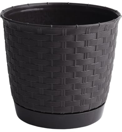 B2C Plant Pot Flowerpot Wave Rattan Look Round Plastic Crystal Modern Decorative Small Medium Large Textured With Matching Saucer (Dark Brown, 11L)