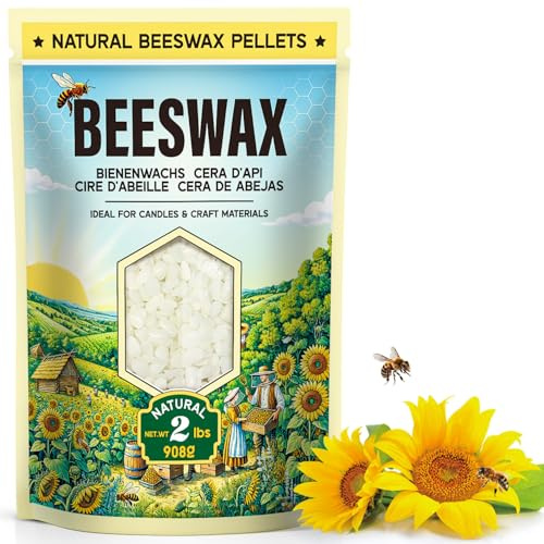 Beeswax Pellets for Candle Making - 908G/2.2KG/4.5KG Organic Beeswax for Candles, DIY Projects, and Skin Care Supplies (908g, White Beeswax)