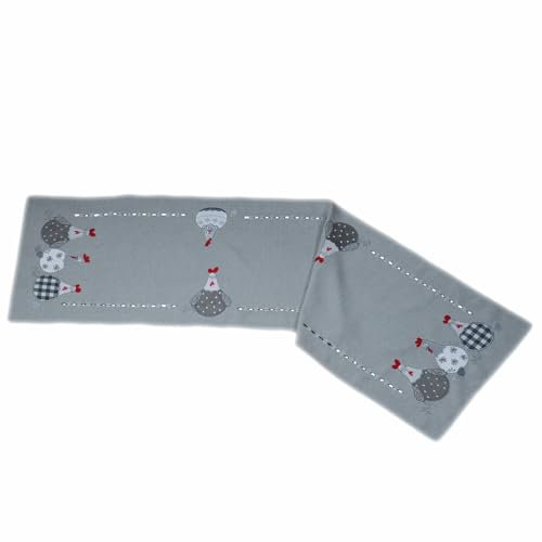 texpot Tischläufer 40 x 140 cm grau mit Druck verrückte Hühner Ostern Frühling