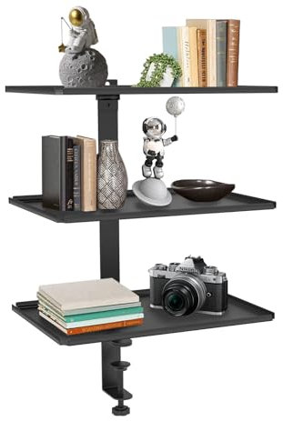 Beowanzk 3-Tier Clamp-on Desk Shelf - Mounted on or under Desk, Adjustable Extender, Accessories for Office or Gaming