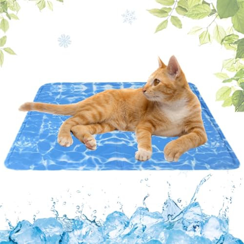 LEZUAN Kühlmatte Hunde mit Ungiftiges Gel, Selbstkühlende Hundematte Kratzfeste, Waschbar Kühlkissen für Haustiere, Langlebige Hund Kältematte, Perfekt für heißen Sommer(Wasserwellen,30x40cm)