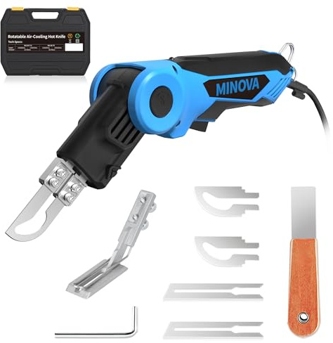 MINOVA Cortador de cuerda giratorio de 120 W, kit de herramientas de corte, 4 cuchillas con prensatelas, sistema de refrigeración de aire de cuerpo completo, sellador térmico eléctrico profesional