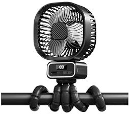Wrischan Portable Pram Fan, 10000mAh Rechargeable Clip on Fan, Detachable 3 Speed 360° Rotate Flexible Tripod Handheld Desk Cooling for Car Seat Crib Treadmill Travel, Black