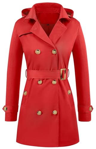 Tuopuda Trench-Coat Femme Double Boutonnage Manteaux imperméables Longues Col Rabattu Classique Coupe Vent Veste Léger Casual Ajustée Manteaux(Rouge,XXL)