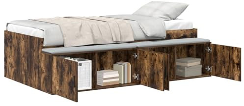 vidaXL Stauraumbettgestell Geräucherte Eiche 75X190 cm | Modernes Design aus Massivholz mit viel Stauraum | Ideal für Einzelpersonen | Platzsparend und kompakt