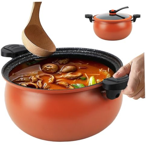 Mini Pressure Cooker, Large Capacity Fast Heating Pressure Pot with Lock Handles, Non-stick Multi-Function Micro Stockpot for Gas, Induction, Electric Stoves, Red