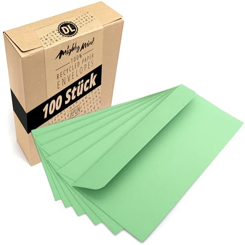 Japun - Briefumschläge (100 Stück) DIN lang, 220 x 110 mm, mint-grün | Kuvert aus 120 g/m² Papier, langer Umschlag mit Nassklebung ohne Fenster für Einladungen zum Beschriften und Bedrucken