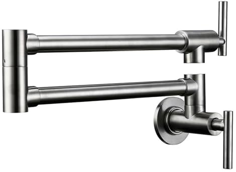 JRUIA Robinet De Cuisine Mural Robinet Rétractable Pivotant À 360° Garantie Anti Plis Robinet d'eau Froide Mural Infroissable Robinet À Deux Poignées Laiton Bronze Huilé, Argent