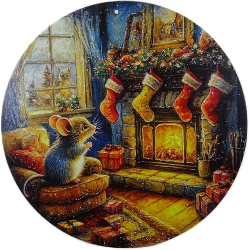Wandbild oder Fensterbild Weihnachten Maus Kamin 20 cm Ø Bild Deko MU K422