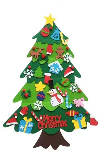 WertFix Filz Weihnachtsbaum DIY mit 32 Ornamenten | Weihnachtsdekoration zum Aufhängen für filz tannenbaum Festtagsdeko für Familie