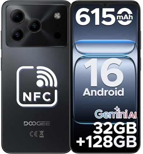 DOOGEE Note56 Pro Android 16 Telephone Portable, 6150mAh 32Go+128Go Smartphone Pas Cher13MP+8MP Écran 6.56 HD+/90Hz, TF 2To Débloqué 4G Dual SIM, Octa Core, Face ID/OTG