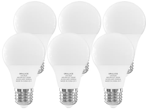 ORALUCE E27 LED Warmweiss 9W, Ersetzt 60 Watt Glühlampen, 3000K, 6 Stück | Leuchtmittel E27 Warmweiß, 900LM Birne, 220° Abstrahlwinkel Energiesparlampe, Nicht Dimmbar A60 LED Lampe E27