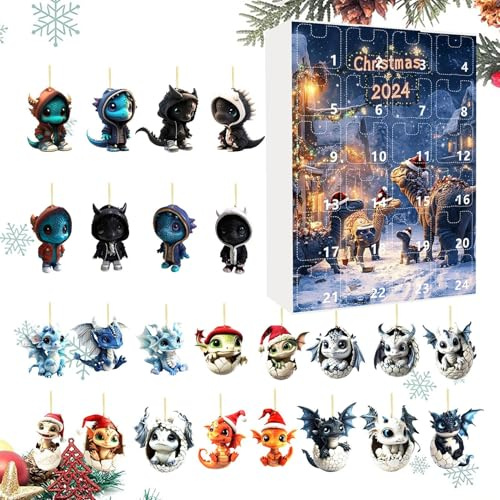 Dragon Adventskalender - Countdown 24 Tage Weihnachten | Dragon 2024, eine Sammlung mit 24 Acrylfarben und Schlüsselanhängern